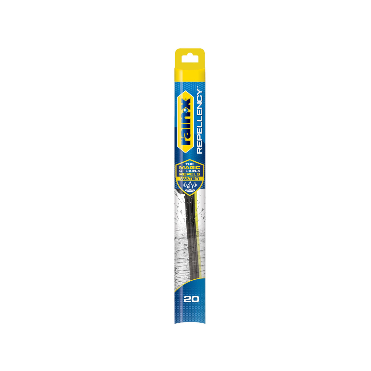 Rain-X front packaging showing 20-inch blade and branding, highlights easy upgrade benefit