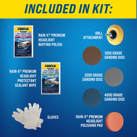 Rain-X kit in use with drill polishing headlight for faster results