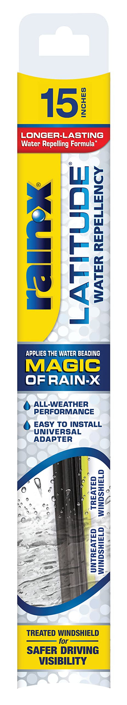 Rain-X front packaging showing 15-inch blade and branding for visibility