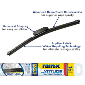 Rain-X wiper blade on car in rain showing safer driving sightlines