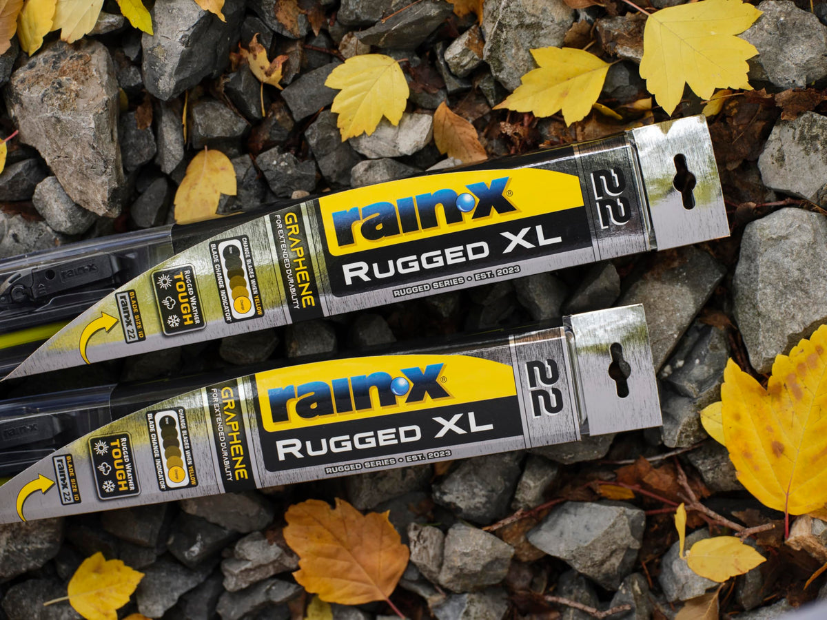 Rain-X Rugged XL packaging in lifestyle scene emphasizing rugged, all-weather readiness