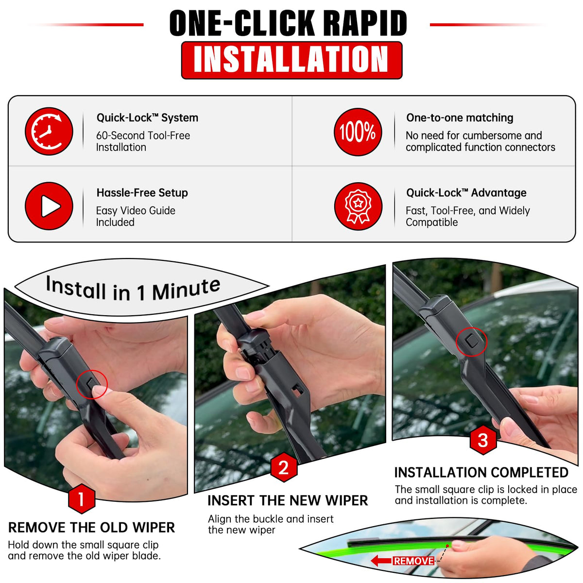 Raintok 15-inch passenger blade detail showing precise edge for streak-free view