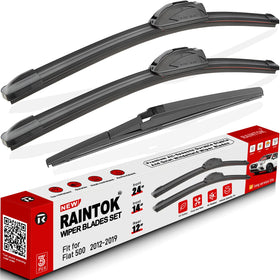 Raintok front packaging showing complete 3-piece Fiat 500 replacement kit benefit clear fit