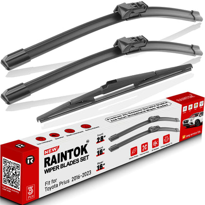 Raintok front packaging showing three Prius wiper blades and kit benefits