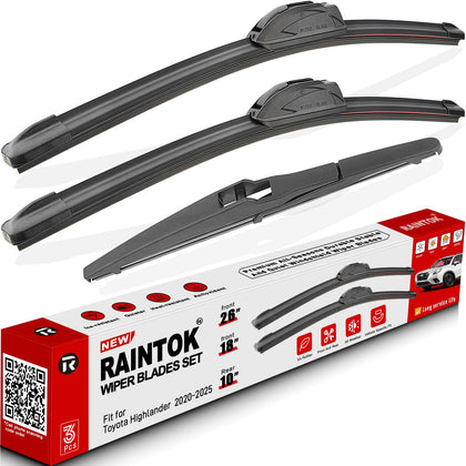 Raintok front wiper packaging showing contents and sizing benefits