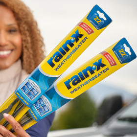 Rain‑X blade beside ruler for scale to confirm 22-inch fit and easy replacement