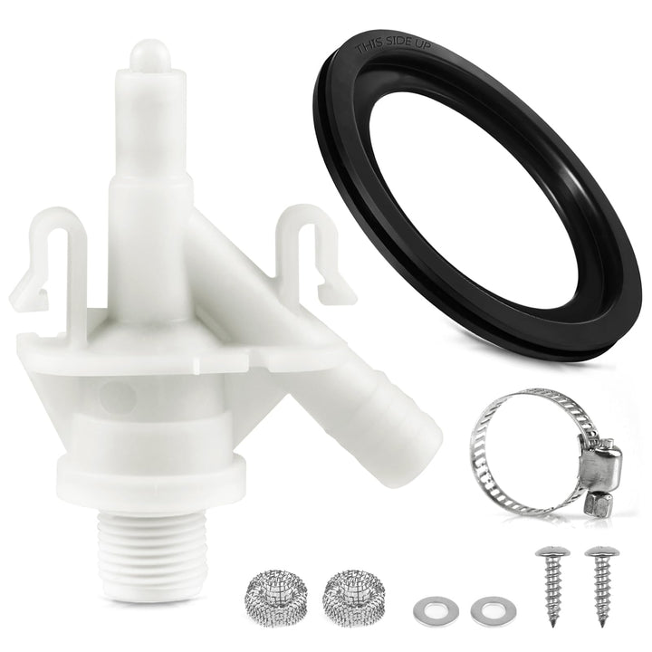 Rakiyada front packaging showing complete RV valve kit and clear labeling, reliable replacement