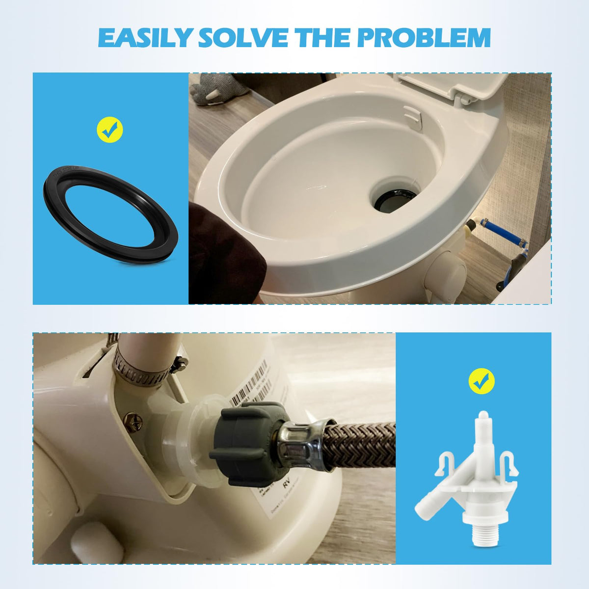Rakiyada replacement valve installed on Dometic toilet demonstrating improved flush reliability