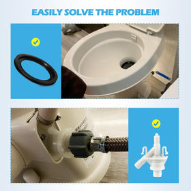 Rakiyada replacement valve installed on Dometic toilet demonstrating improved flush reliability