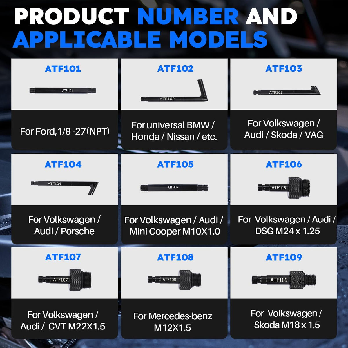 RALBIL adapters arranged by size demonstrating range and fast selection benefits