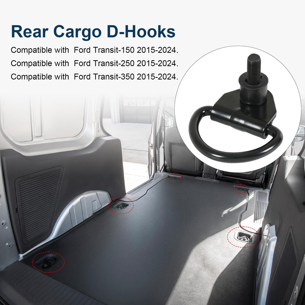 RALZAOTO mounted D-hook in Ford Transit cargo floor demonstrating secure anchoring