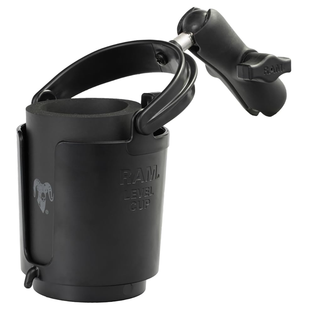 RAM MOUNTS front view of self-leveling drink holder showing secure cradle