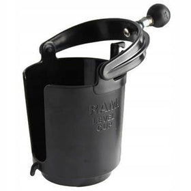 RAM MOUNTS level cup next to travel mug showing size range and fit benefit
