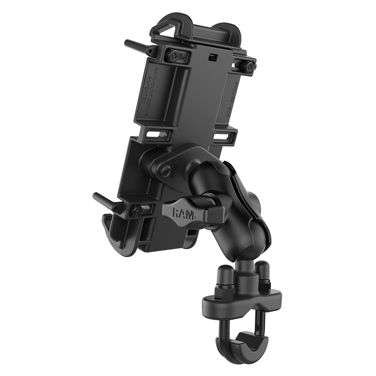 RAM MOUNTS side profile close-up of Quick-Grip XL showing secure clamp and device clearance