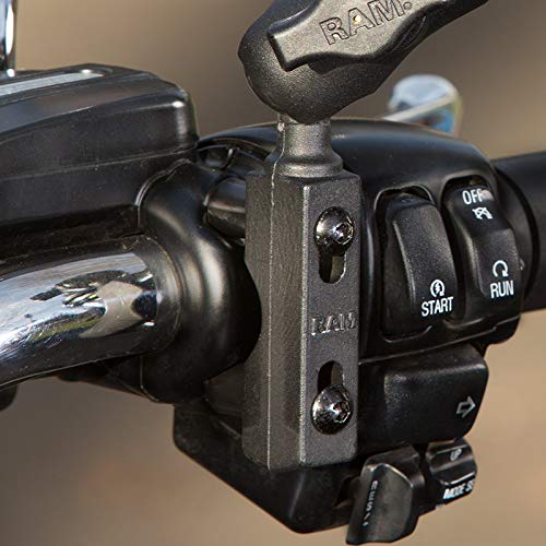 RAM MOUNTS reservoir base installed on motorcycle showing stable accessory placement