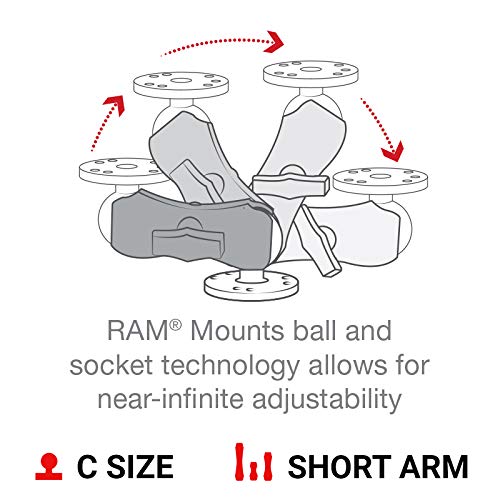 RAM MOUNTS arm next to ruler showing compact length and low leverage benefit