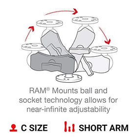 RAM MOUNTS arm next to ruler showing compact length and low leverage benefit