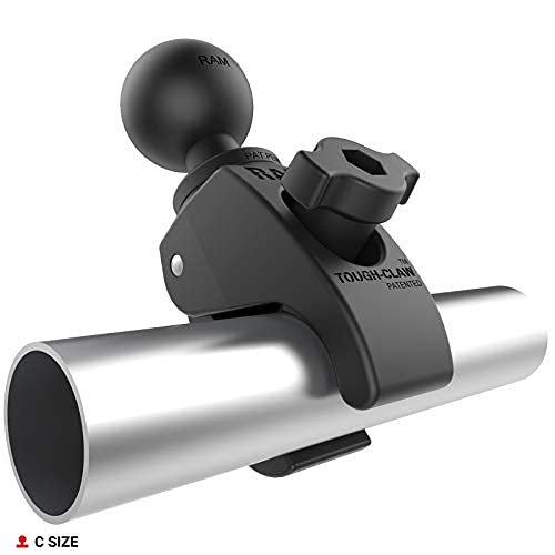 RAM MOUNTS Tough-Claw clamped to a boat rail for stable marine mounting