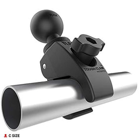 RAM MOUNTS Tough-Claw clamped to a boat rail for stable marine mounting