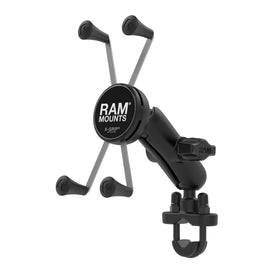 RAM MOUNTS U-bolt base clamped on a round rail for stable mounting