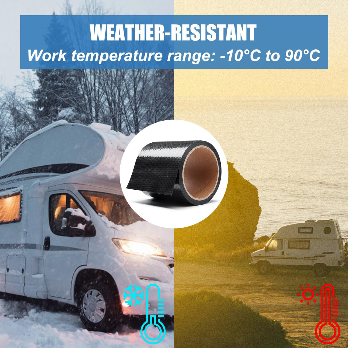 Ramkle roll with camper in background, illustrates roadside fix and peace of mind
