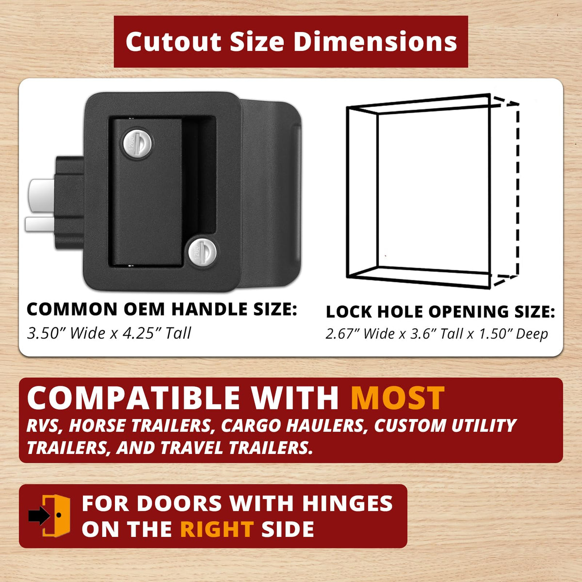 Ramkle lock beside ruler showing fit for standard RV door cutouts