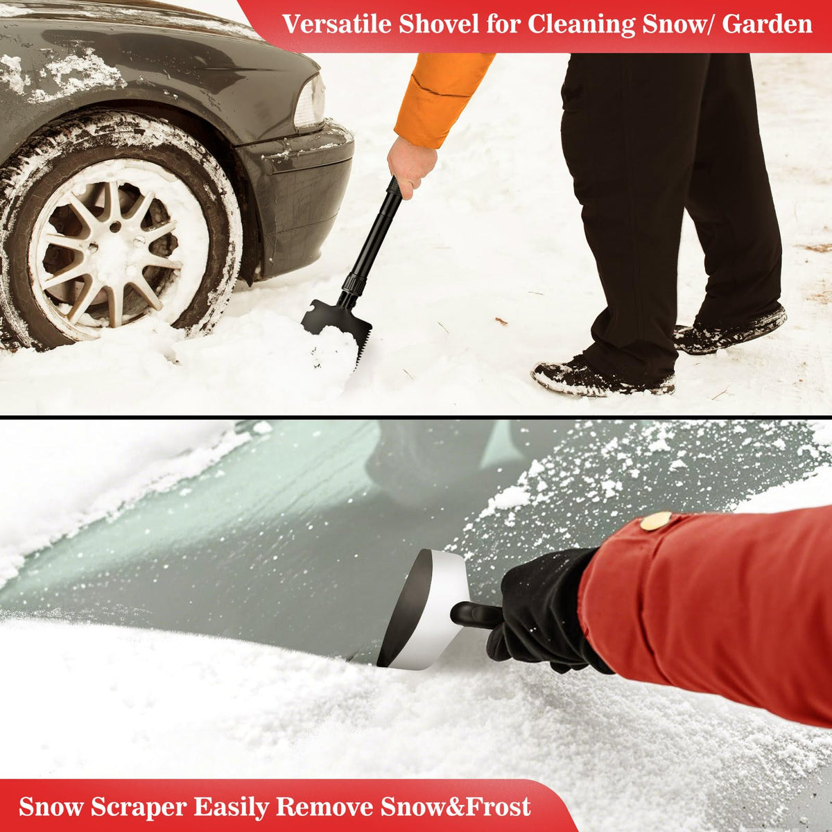 Ranallto shovel and emergency blanket in snow demonstrating winter readiness