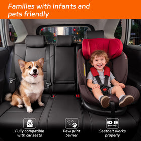Ranaya pet-friendly seat shot with dog demonstrating scratch resistance