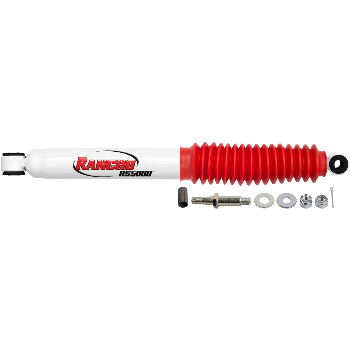 Rancho RS5407 front view showing whole steering damper and durable body benefit