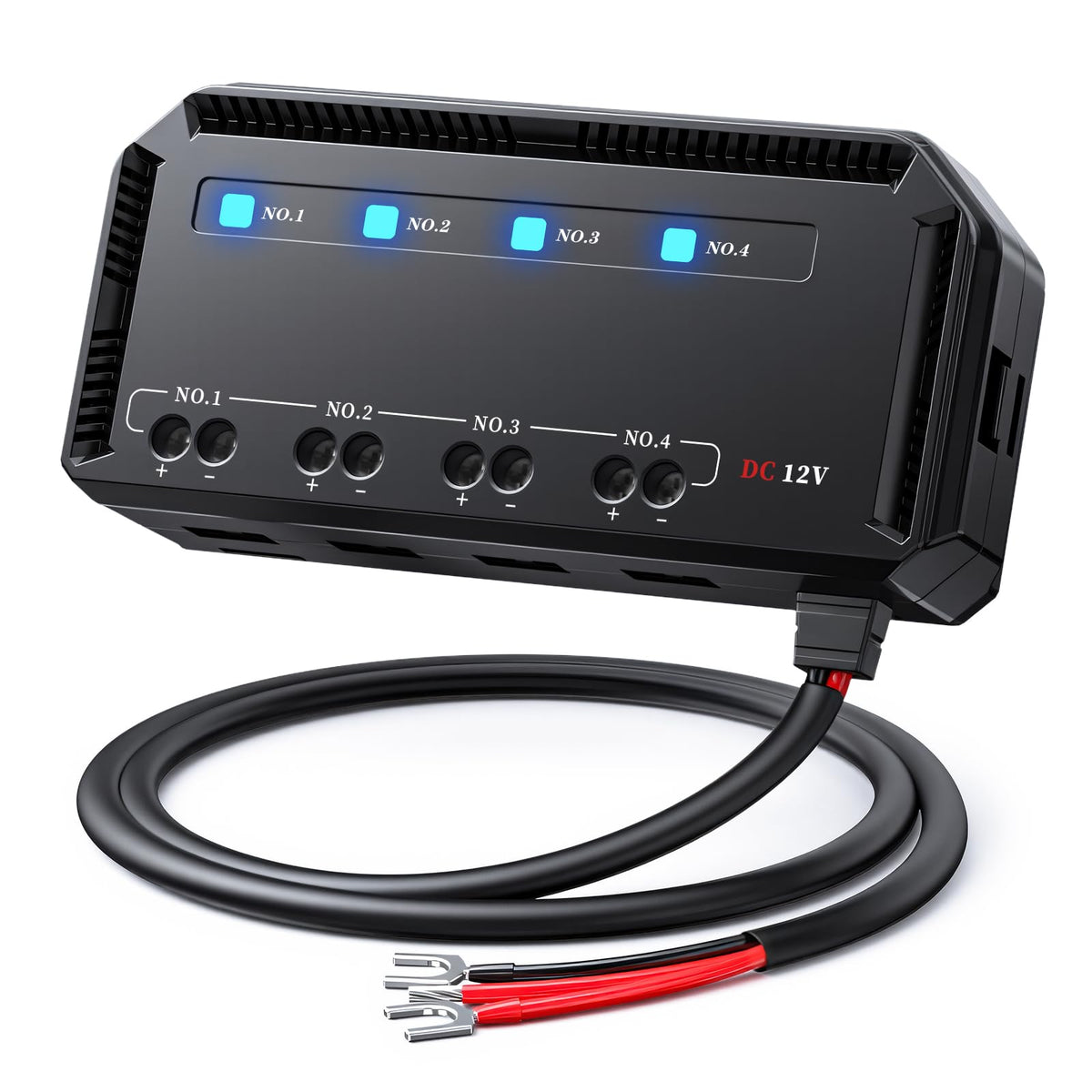 Randpow front view of fuse block showing ports and benefits organised wiring