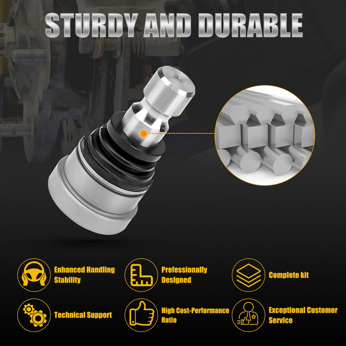 RANSOTO ball joints installed on A-arm demonstrating direct-fit restoration of steering
