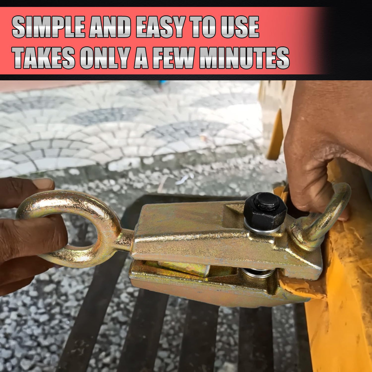 RANSOTO clamp held in hand for size comparison showing compactness and portability