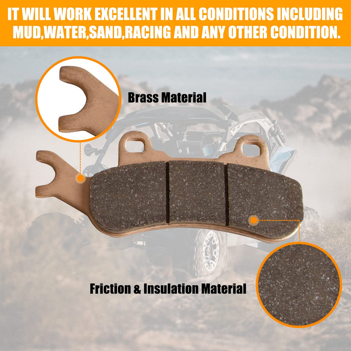 RANSOTO pad installed on Can-Am caliper demonstrating correct fit and safety benefit