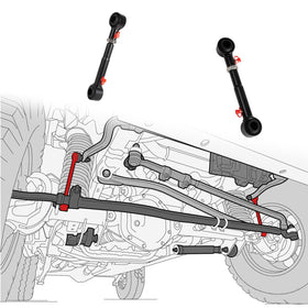 RANSOTO links on Jeep climbing trail illustrating increased wheel articulation and control benefit