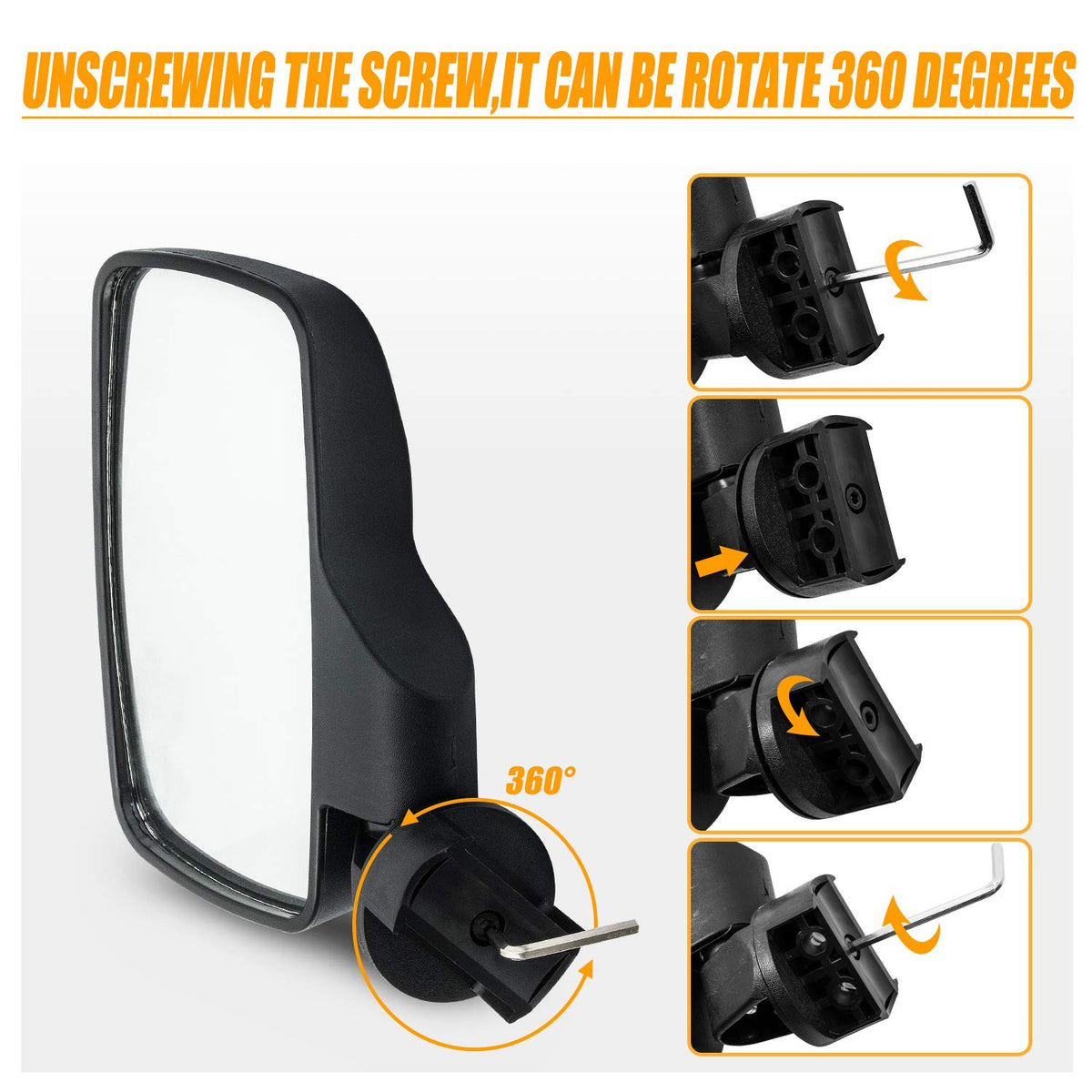 RANSOTO mirrors angled to show convex glass reducing blind spots for safer trail riding