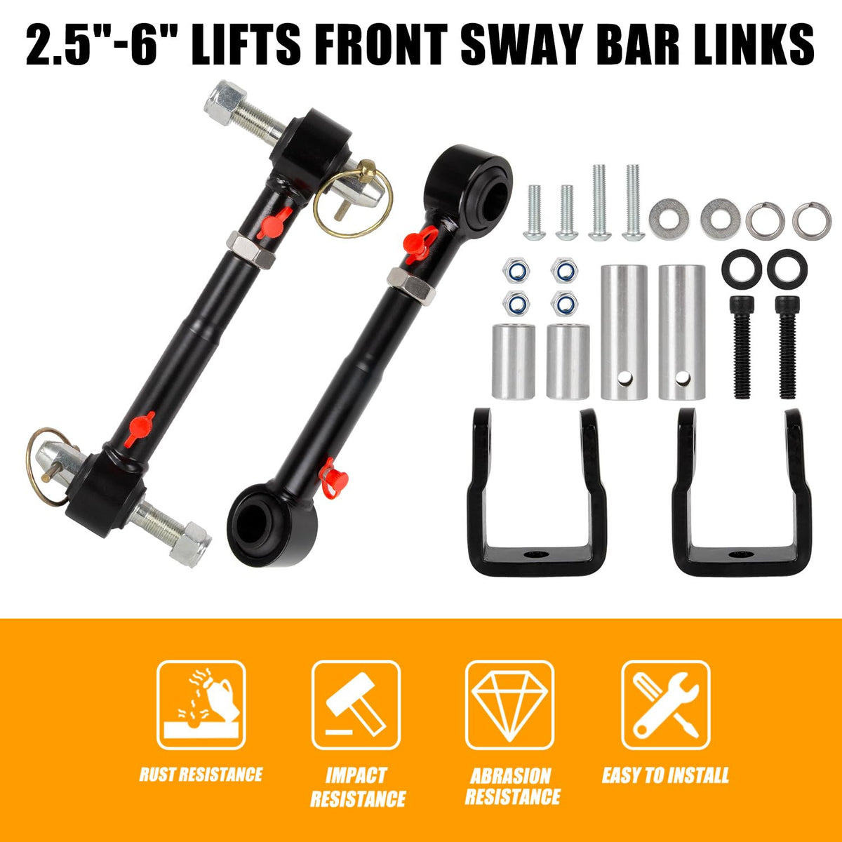 RANSOTO links beside ruler showing adjustable length for 2.5-to-6-inch lift fitment benefit