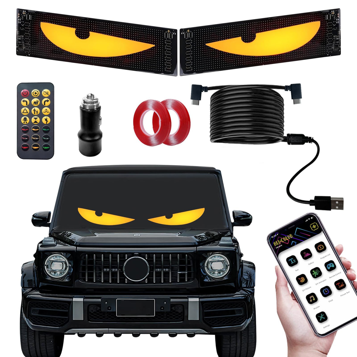 RAOZBE front view of both LED eye panels showing synchronized display benefits