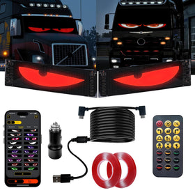 RAOZBE front view of synchronized devil LED eyes showing bright graphics