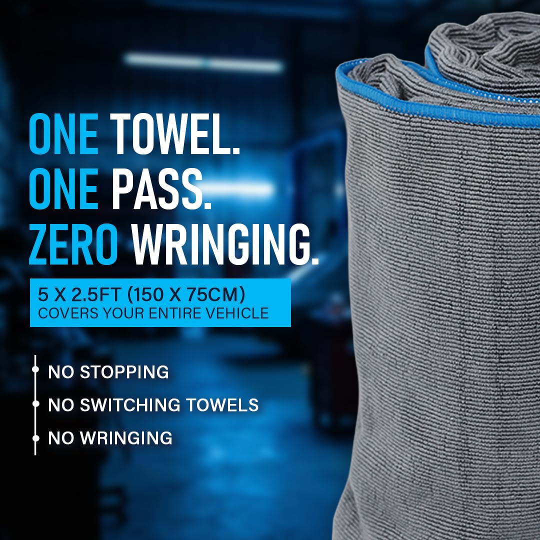 RAPID DRY TOWELS folded beside ruler showing 150x75cm size advantage