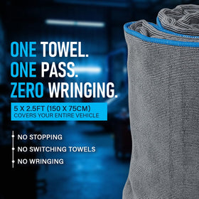 RAPID DRY TOWELS folded beside ruler showing 150x75cm size advantage