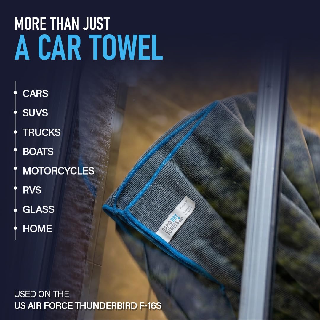 RAPID DRY TOWELS packaging label showing product details and durability