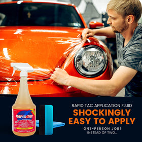 Rapid Tac spray mist on glass demonstrating even coverage for easy repositioning