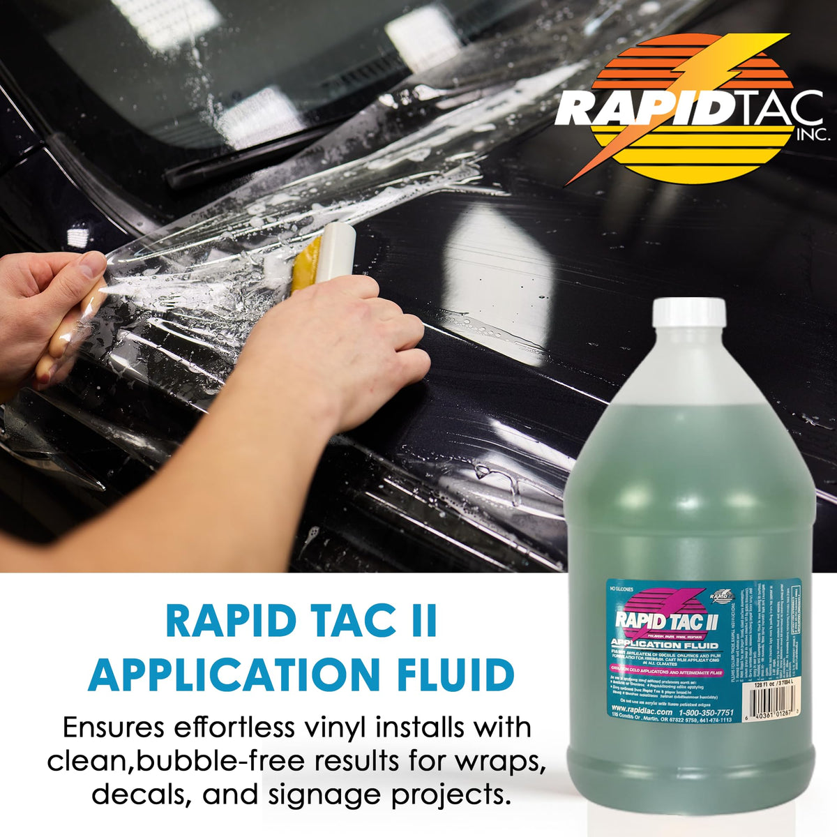 Rapid Tac II label close-up highlighting formulation details and installer confidence