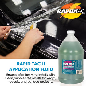 Rapid Tac II label close-up highlighting formulation details and installer confidence