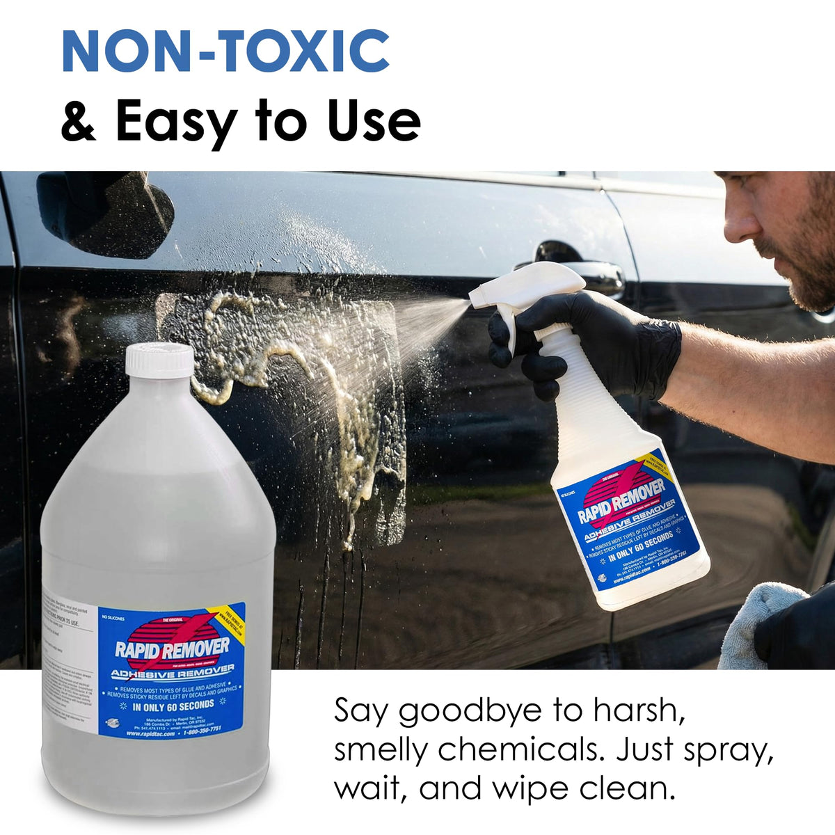 Rapid Tac product label detail with directions showing safe usage benefit