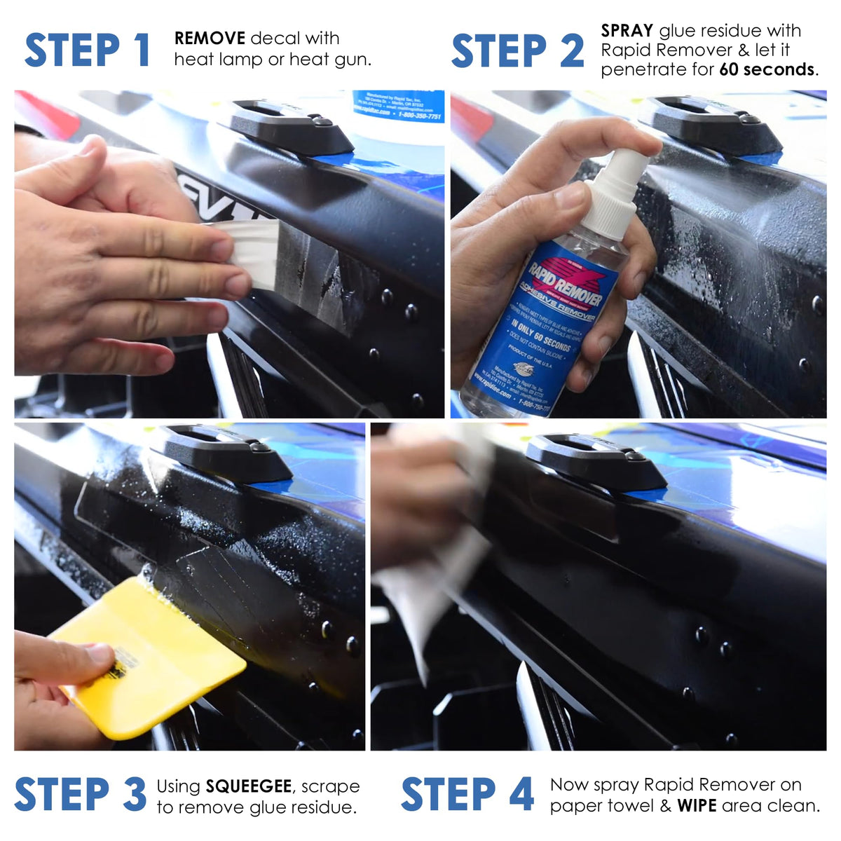 Rapid Tac being sprayed on vinyl wrap to loosen adhesive effectively