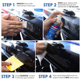 Rapid Tac being sprayed on vinyl wrap to loosen adhesive effectively
