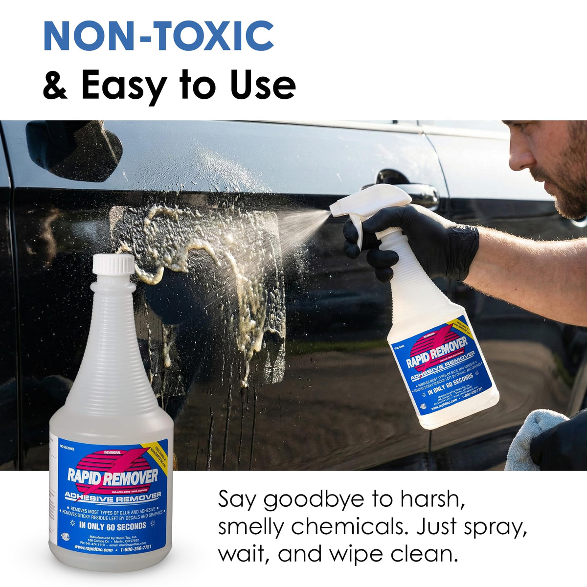 Rapid Tac before and after shot of adhesive residue illustrating thorough cleanup benefit