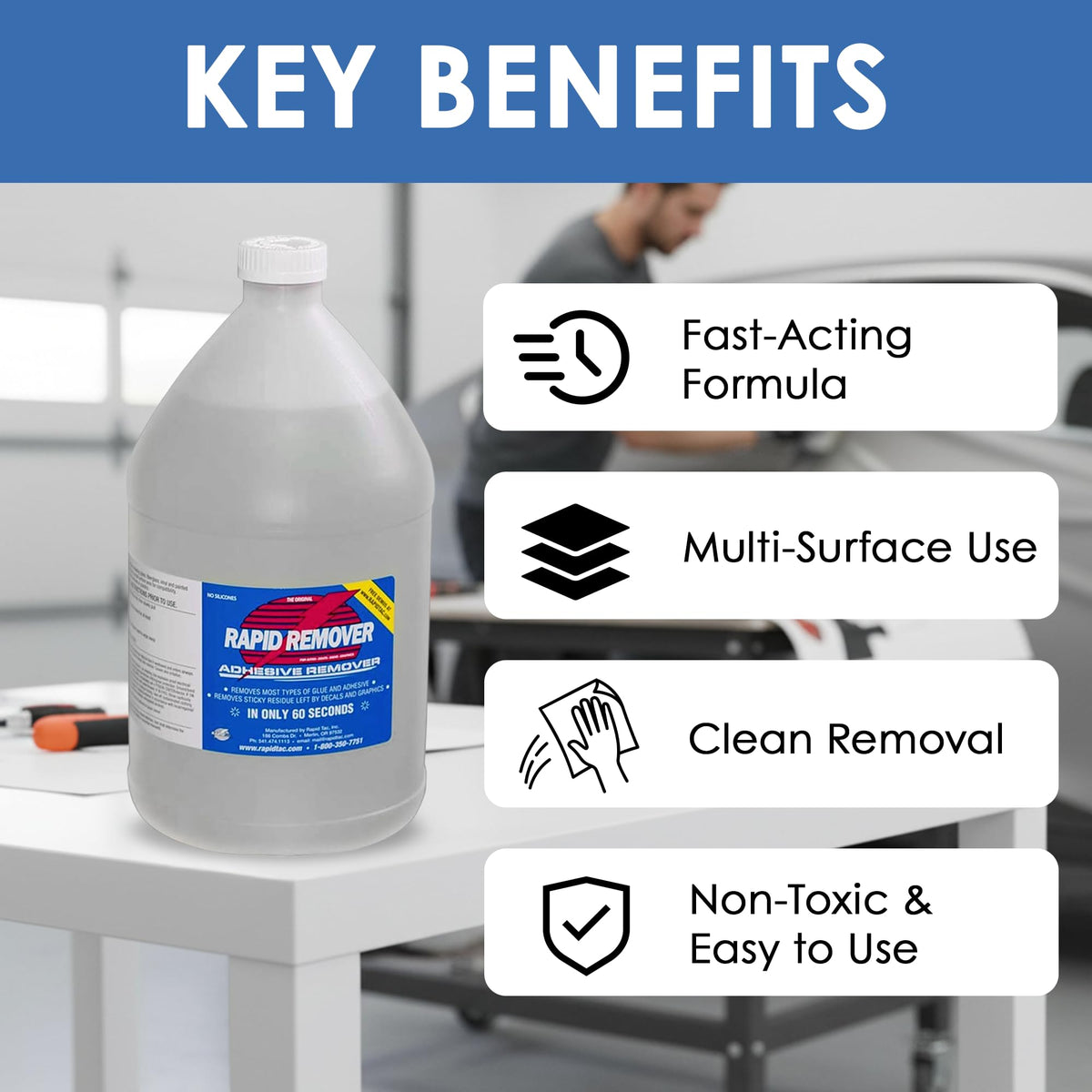 Rapid Tac liquid texture pouring from bottle showing fast-acting formula benefit