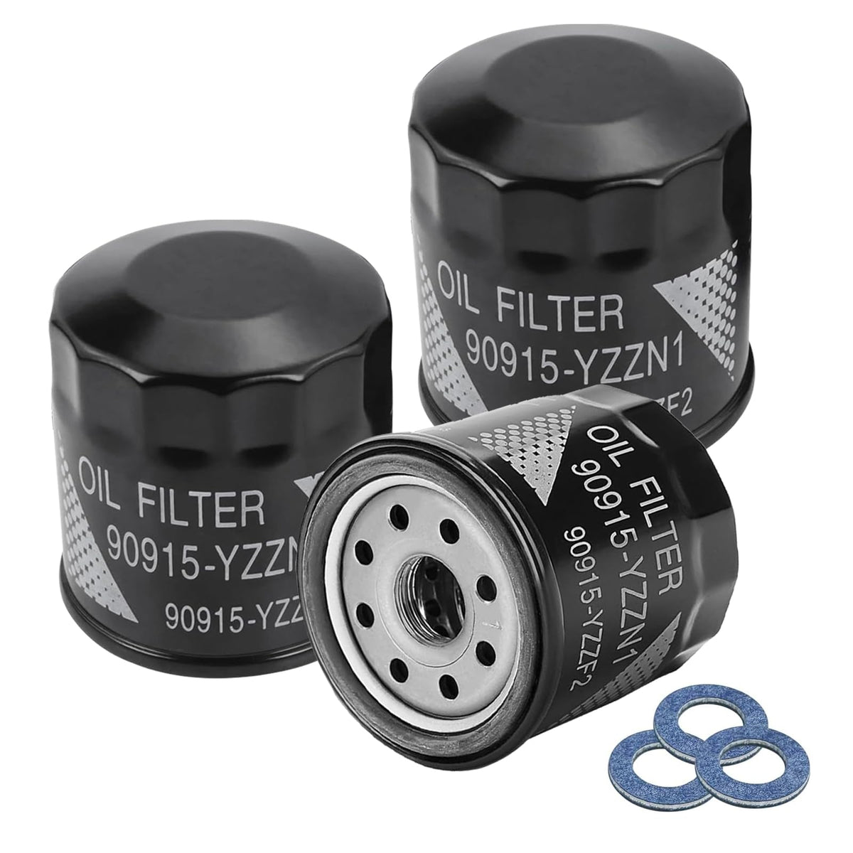 RAQX front packaging showing three oil filters and three washers for quick servicing